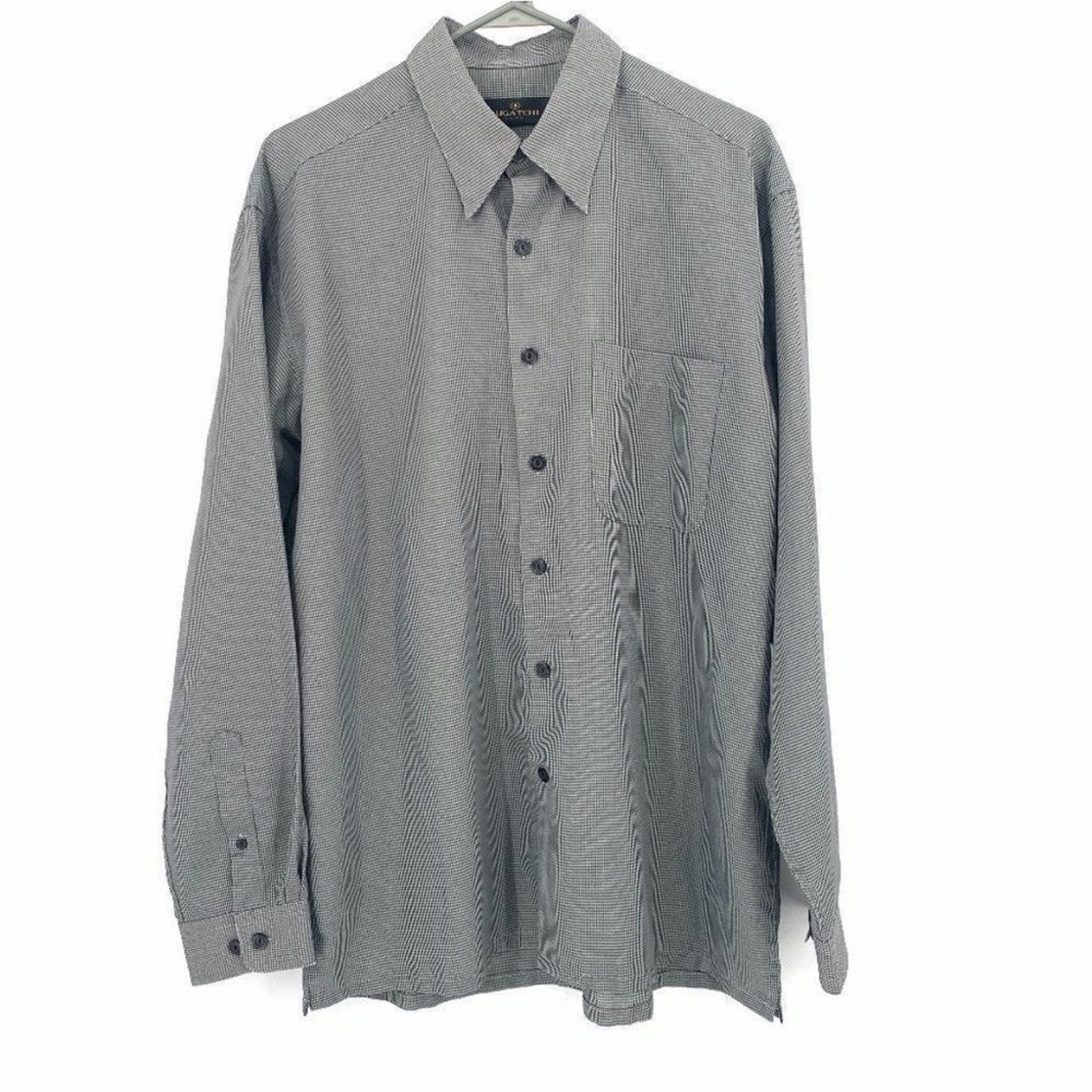 Bugatchi Uomo Black and Gray Tiny Houndstooth Dress Shirt